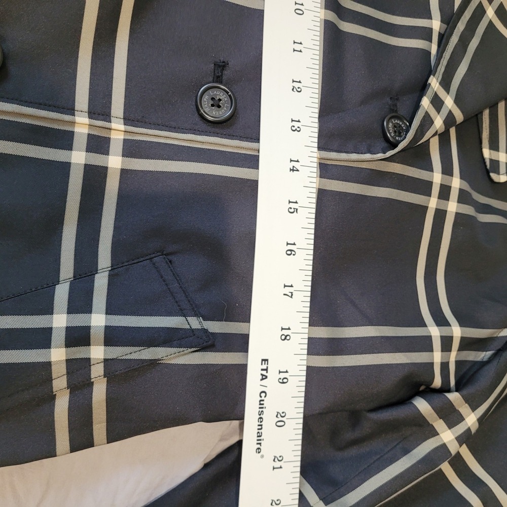 Lauren Ralph Lauren black Plaid Double Breasted Belted Trench Coat Large - Picture 7 of 16